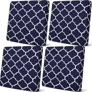 Newwiee 4 Pcs Waterproof Outdoor Cushion Covers for Patio Furniture Stretch Outdoor Couch Cushion Covers Replacement Moroccan Pattern Chair Seat Sofa Slipcovers Soft Flexibility Protector(Navy Blue)