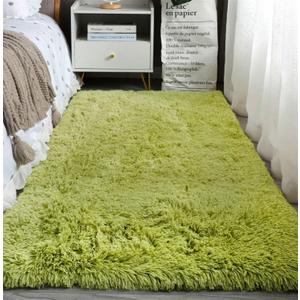 Fluffy Shaggy Area Rugs for Bedroom, Soft Non-Slip Plush Carpet Feet Floor Mats Rectangular Cozy Rug for Nursery Room Living Room Green, 2 ft x 6 ft