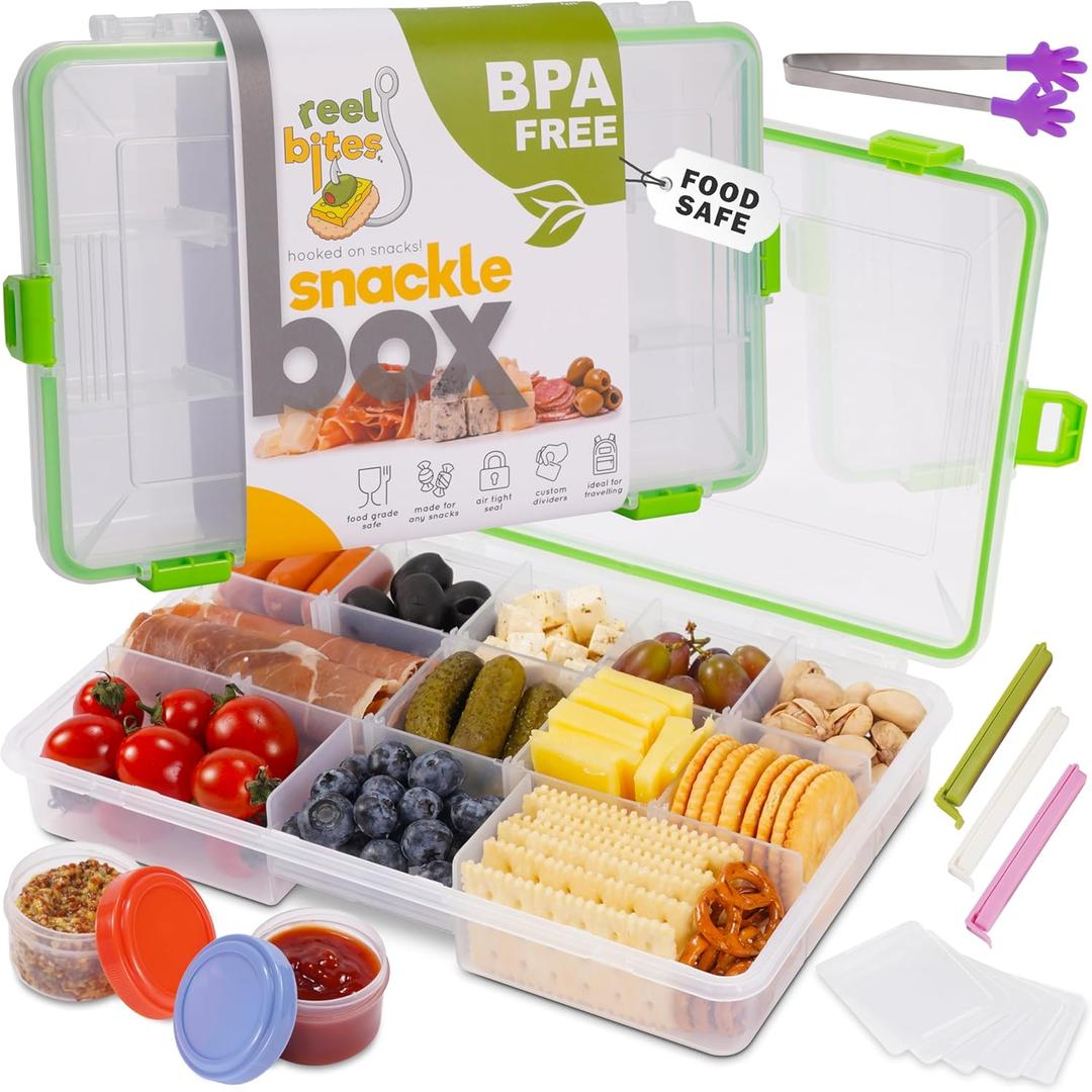 Create-ables Snackle Box Container Reel Bites BPA-Free Snack Container for Travel, 13-Compartment Snackle Box with Adjustable Dividers, Dishwasher Safe  10.5 inch