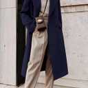 IDEALSANXUN Womens Long Wool Coats Fall Winter Double Breasted Trench Coat Peacoat (Blue, XL)