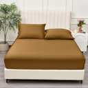 PHF 100% Rayon Derived from Bamboo Fitted Sheet Queen Size, 16" Deep Pocket,2.5cm Wider Strong Elastic Easy Fit, Breathable Silky Soft Skin-Friendly for Hot Sleeper,60"x 80",Camel,No Pillowcases