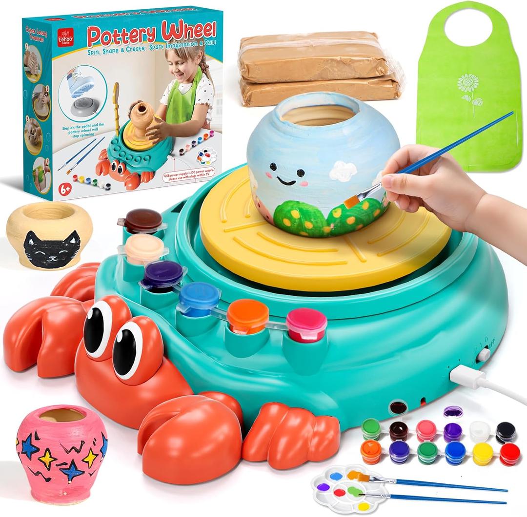 Lehoo Castle Pottery Wheel for Kids, Complete Pottery Arts and Crafts for Kids Ages 8-12 with Air Dry Clay Painting Kit Sculpting Tools, Art Supplies for Girls Boy Birthday Gift for Ages 6+