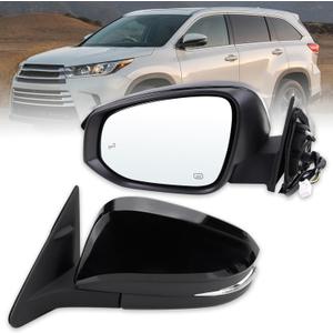Left Driver Side Mirror Compatible With 2014-2019 Toyota Highlander With Manual Folding Power Glass Heated Turn Signal Blind Spot Black Replaces #87940-0E272 TO1320361 (7Pins)