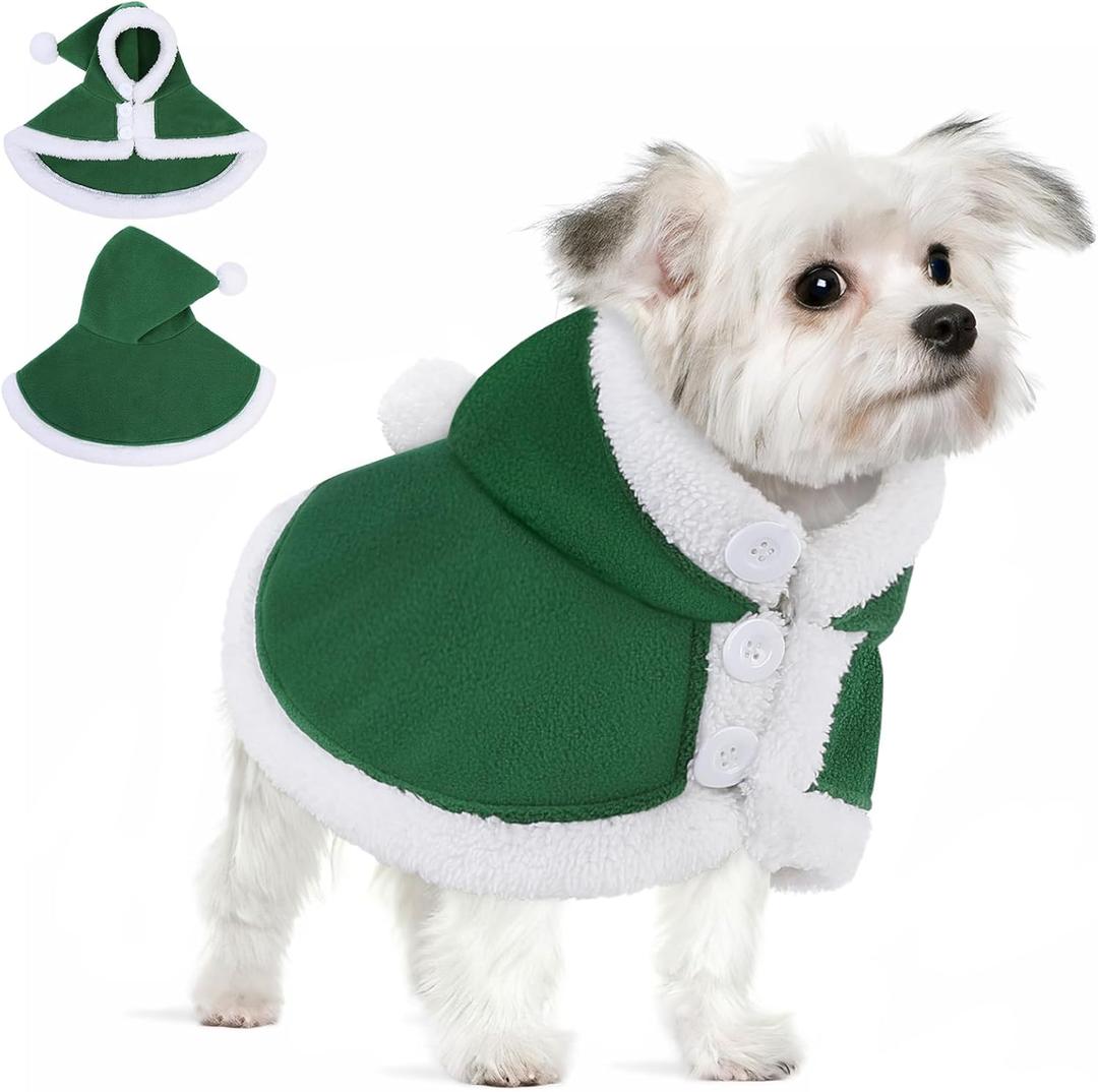 AOFITEE Dog Christmas Cloak - Christmas Dog Costume, Funny Green Pet Santa Cloak with Hat for Small Dogs, Soft Fleece Xmas Cape Holiday Party Outfit for Cats & Puppy, Medium Large Dogs