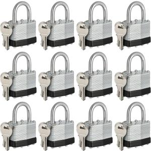 Keyed Alike Padlocks, Nickel Plated Padlocks Keyed Alike Set of 12, Key Lock with 1-9/16"(40mm) Wide Body 1-inch Shackle for Storage Unit, Sheds, Garages and Fence