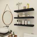 Vervida Black Floating Shelves for Wall, 24" Rustic Wood Deep Wall Mounted Shelves with Invisible Brackets for Decor & Storage, Floating Shelf for Living Room, Bathroom (Set of 3)