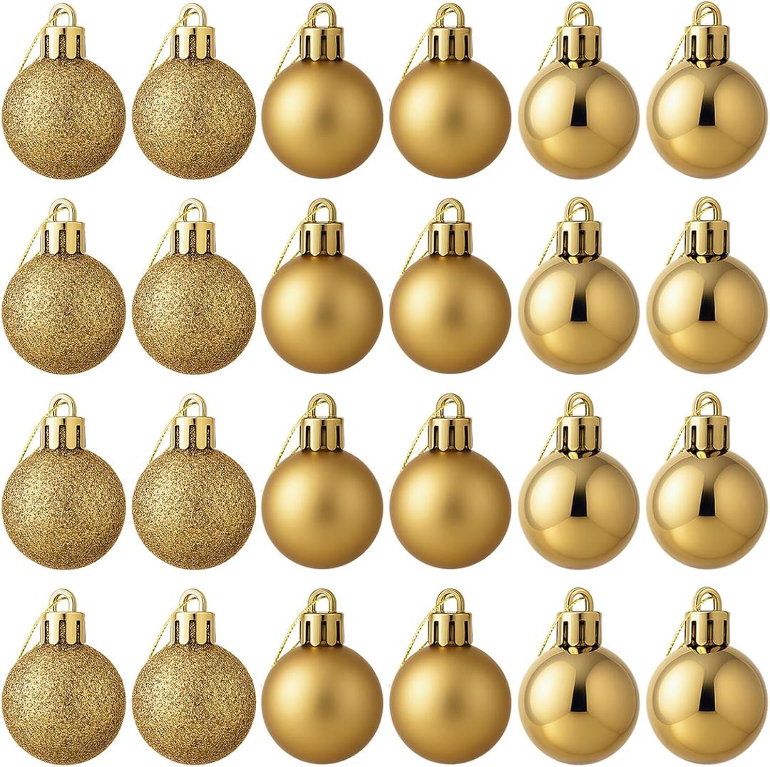 GOOTRADES Set of 24 Mini Shatterproof Christmas Balls Tree Ornaments Party Decoration, 3cm/1.18inch (Gold)