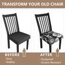 Stretch Dining Chair Seat Covers Set of 6,Dining Chair Slipcovers, Floral Printed Chair Covers,Soft Fabric Washable Upholstered Chair Seat Protector, No Rear Covers for Home Kitchen Dining Room (Black Base White Rose)