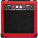 LyxPro Electric Guitar Amp 20 Watt Amplifier Built in Speaker Headphone Jack and Aux Input Includes Gain Bass Treble Volume and Grind - Red