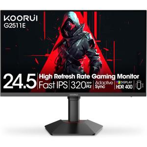 KOORUI 24.5 Inch Gaming Monitor, 1ms, 320Hz Monitor, HDR400, 95% DCI-P3, IPS Display, Adaptive Sync Compatible, Tilt Vertical Height Adjustable, VESA Mount 75x75mm, HDMI & DisplayPor,G2511E KOORUI 24.5 Inch Gaming Monitor, 1ms, 320Hz Monitor, HDR400, 95% DCI-P3, IPS Display, Adaptive Sync Compatible, Tilt Vertical Height Adjustable, VESA Mount 75x75mm, HDMI & DisplayPor,G2511E