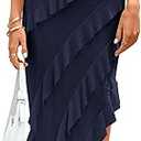 PRETTYGARDEN Summer Wedding Guest Dresses for Women 2025 Strapless Tube Ruffle Elegant Dinner Cocktail Long Dress, Navy Blue, L