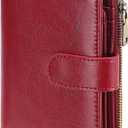 GAEKEAO Womens Wallet Small Vegan Leather RFID Blocking Bifold Zipper Pocket Wallet Card Case Purse with ID Window (B1-Wax Red)
