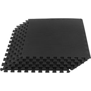 EVA Foam Mat Tiles 6-Pack - 24 SQ FT of Interlocking Padding for Garage, Playroom, or Gym Flooring - Exercise Mat or Baby Playmat by Stalwart (Black)