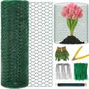 Convivium Plant Protectors from Animals, 0.8mm Free-Cut Green Chicken Wire Mesh, PVC Coated Tree Trunk Guard & Garden Fence for Outdoor Plants with Zip Ties, Stakes, Pliers, Gloves33Ft*16In