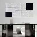 Black and White Abstract Wall Art Textured Rectangle Oil Painting 20"x40"