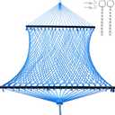 12ft Double Hammocks, Handwoven Traditional Cotton Rope Hammock with Hardwood Spreader Bar, Chains and Hooks for Indoor Outdoor, Max 450 lbs Capacity (Blue, Full)