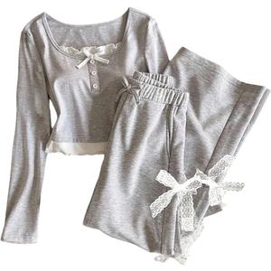 SOLY HUX Girl's 2 Piece Outfits Cute Bow Long Sleeve T Shirt Tops and Pants Fall Matching Sets, 10Y