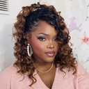 Ocean Wave Crochet Hair - 9 Inch 8 Packs Ombre Brown Short Curly Deep Wave Crochet Hair, Synthetic Ocean Wave Braiding Hair Extensions (9 Inch,OT30-8P)