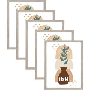 kennethan 11x14 Picture Frame Gray Set of 5, Wooden Poster Frame for Wall Mounting Display for Home, Office,Gallery,Holiday with Photos, Posters, Puzzles