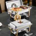 VEVOR Chafing Dish Buffet Set,8 Qt 2 Pack, Stainless Steel Chafer with 4 Half Size Pans, Rectangle Catering Warmer Server with Glass Lid Water Pan Folding Stand Fuel Holder, for Wedding Party Banquet