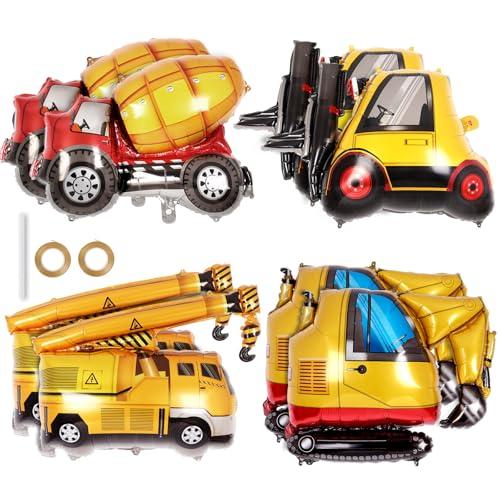 TOATOM 8 Pcs Construction Balloons, Large Foil Car Balloons, Excavator Truck Forklift Mixer Crane Vehicles Balloon for Construction Vehicle Car Themed Birthday Party Supplies
