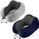 urnexttour Travel Pillow for Airplane-2 Pack Memory Foam Neck Pillows, Soft Support Travel Essentials for Travelling, Sleeping Rest, Car, Train and Home Use(Grey&Blue)