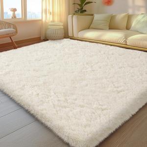 Mugorn 5x7 Rugs for Living Room, Large Fluffy Cream White Area Rugs for Bedroom, Soft Carpet Shag Kids Rug with 4 Non-Slip Rug Pads (5ft x 7ft, Cream White)