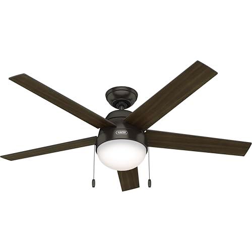 Hunter Fan Company, 50232, 52" Anslee Premier Bronze Ceiling Fan, Indoor LED Ceiling Fan with Remote and Pull Chain