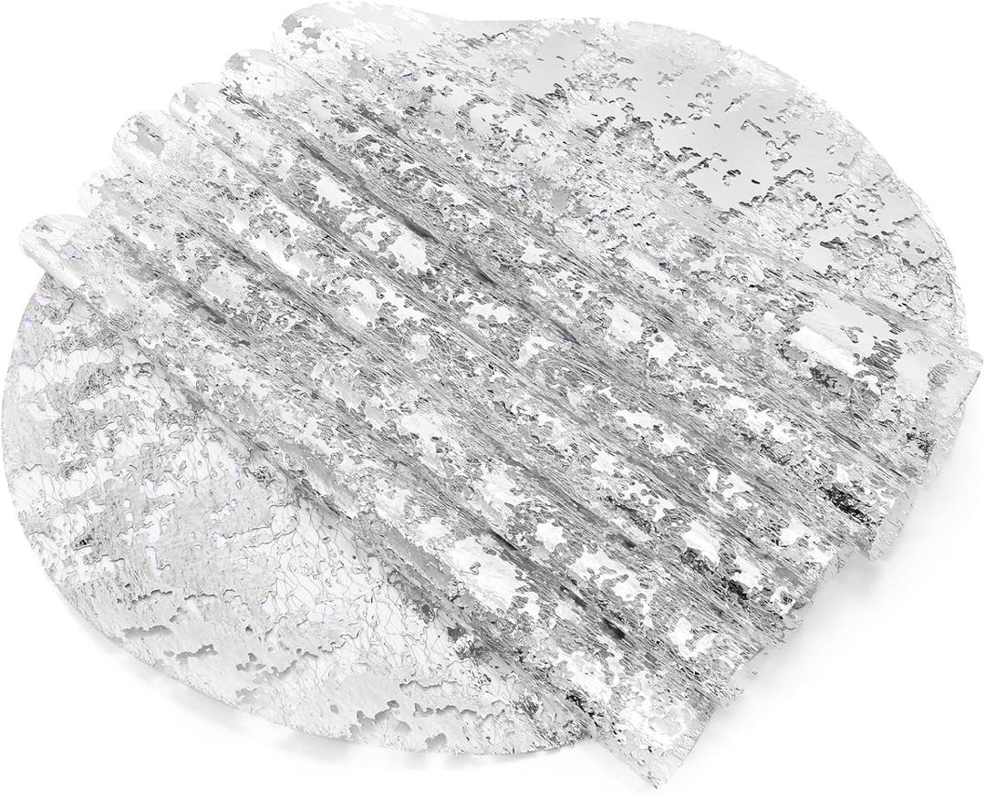 ZAVOOS 100 Pieces Silver Placemats, 13 Inch Disposable Round Glitter Foil Table Mats Bulk, Metallic Mesh Pressed Table Doilies for Home Decor, Dining Table, Wedding, Birthday Party
