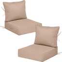 Outdoor Chair Cushions with Back, 24x24x4in, Set of 2, Khaki