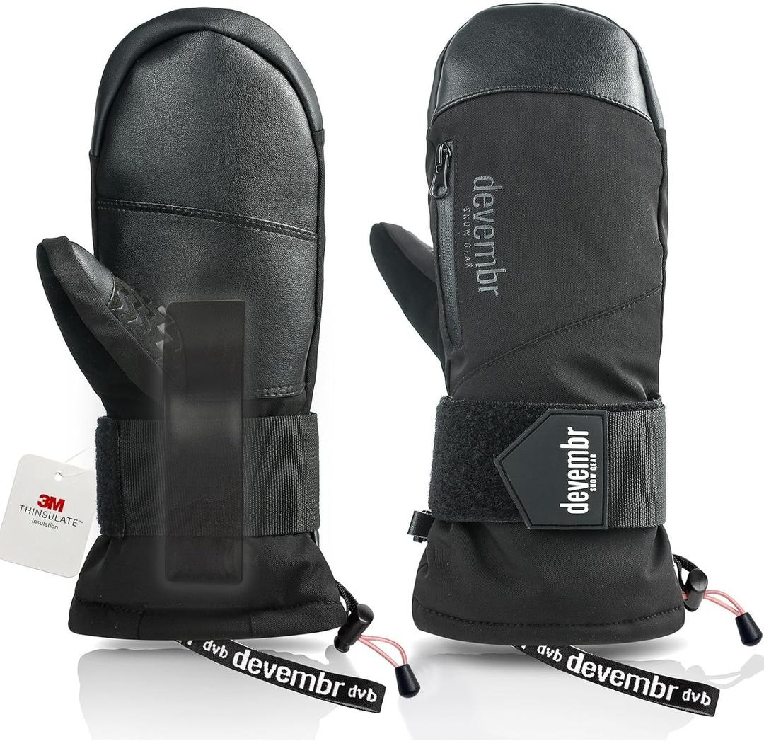 devembr Ski Mittens with Wrist Guards, Waterproof Snowboarding Mittens (S/M/L)
