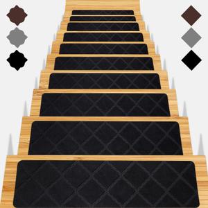 Stair Treads for Wooden Steps 15pcs - 8x30in Carpet Stairs Runner Indoor Non-Slip Stair Mats for Kids Elders and Pets (Cube Black)