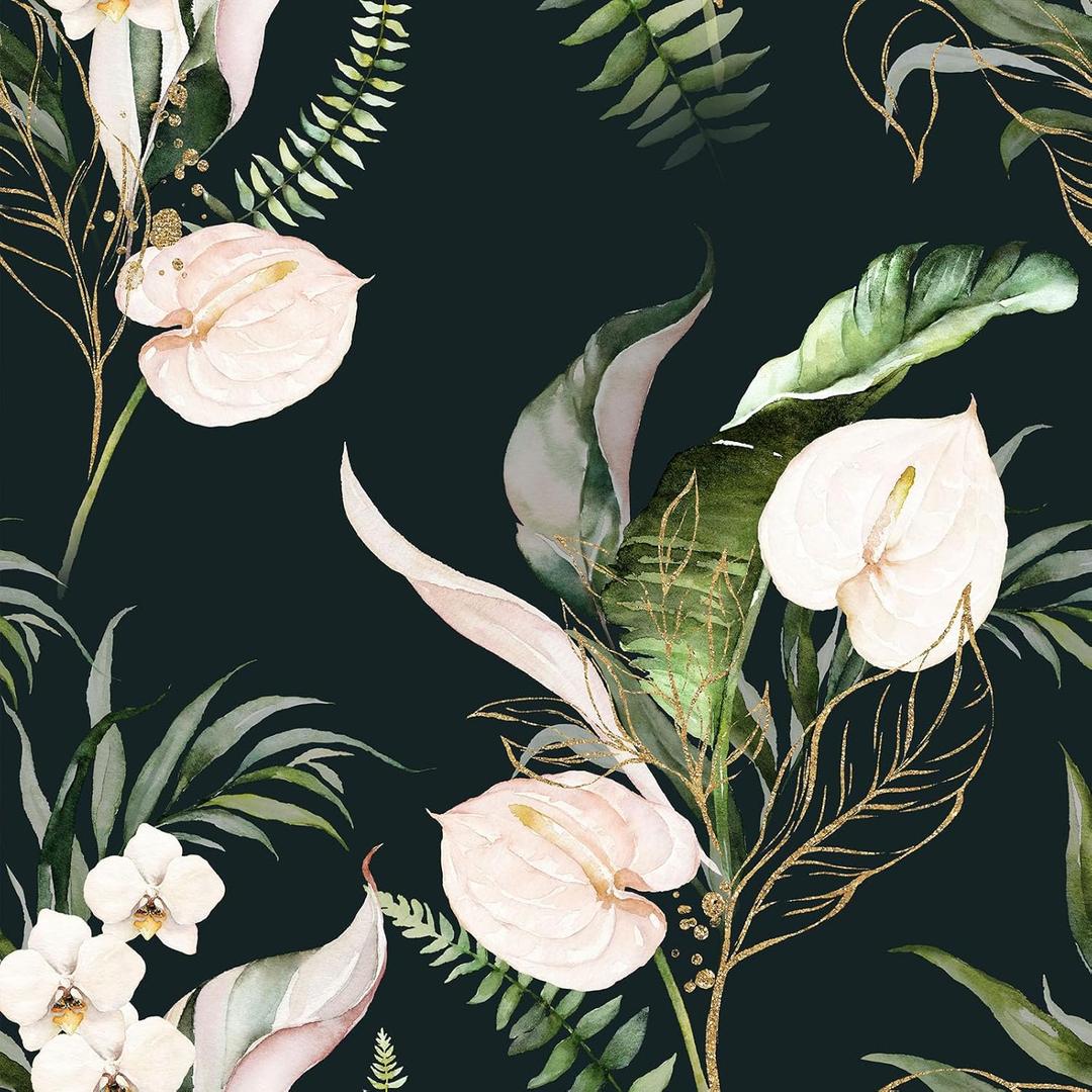 Dark Green and Gold Tropical Jungle Peel and Stick Removable Vinyl Wallpaper - 17.7in x 9.8ft