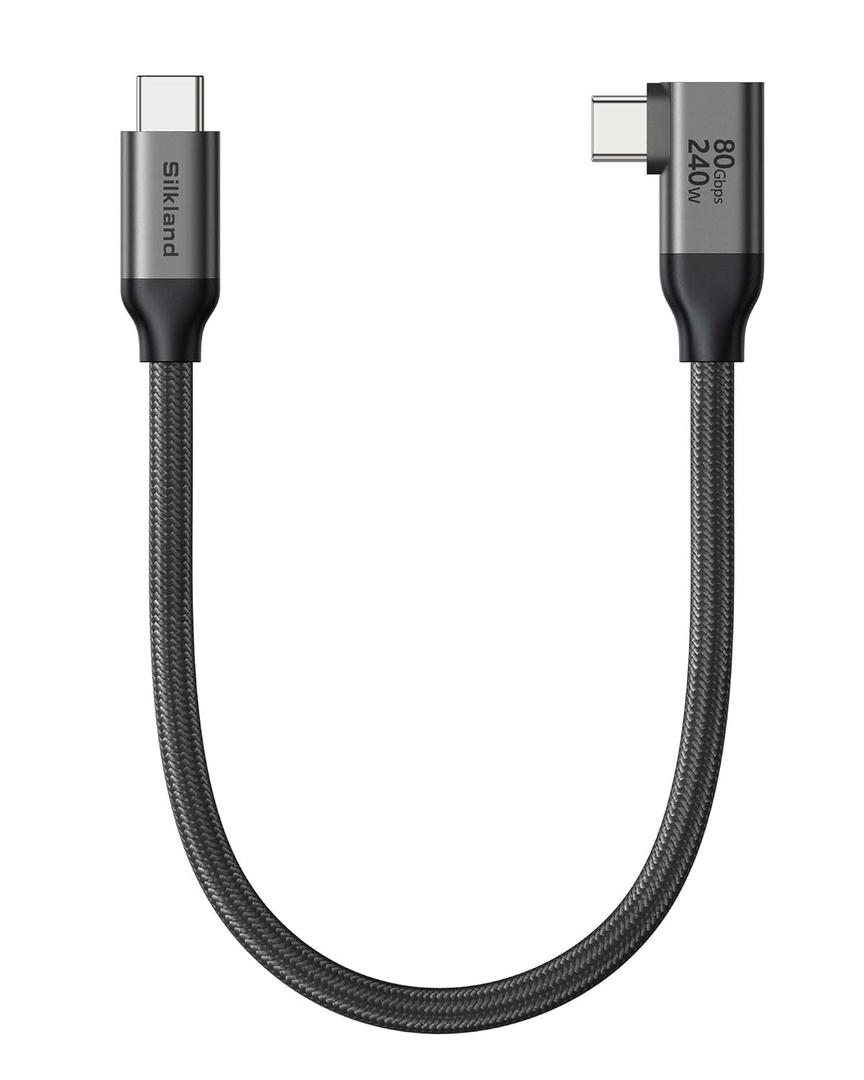 Silkland 80Gbps Right Angle USB 4 Cable for Thunderbolt 5 Cable 1FT, 120Gbps Bandwidth for 16K/Dual 8K, 240W, 90 Degree Braided USB C Video Cable Compatible Thunderbolt 4/5, MacBook M4 Pro,Dock