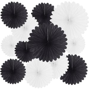 20 Pcs Black White Hanging Paper Fan, Hanging Honeycomb Round Paper Fans for Weddings, Birthdays, Christmas, Baby Showers, Classroom, Events Ceiling Party Supplies Decorations