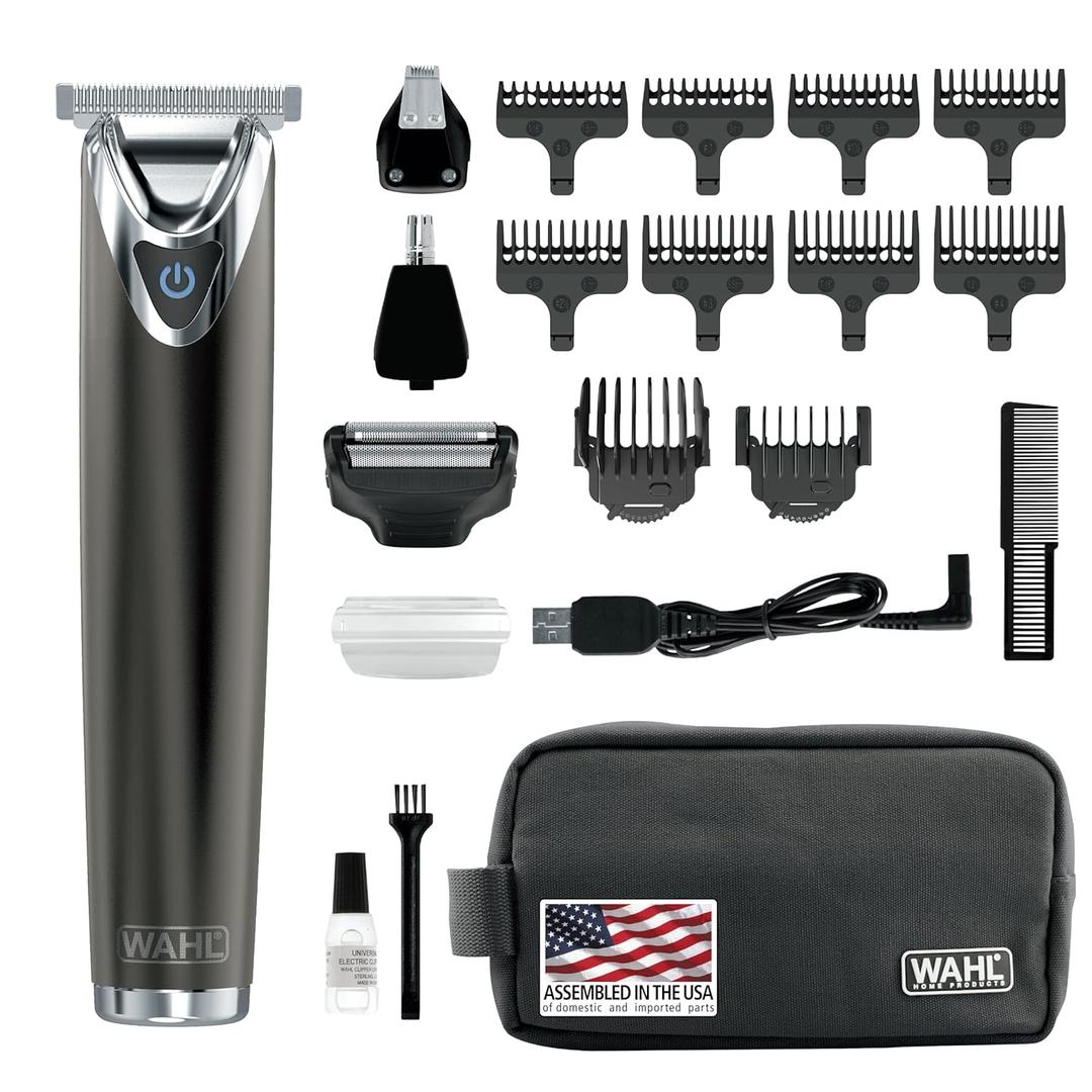WAHL USA Stainless Steel Lithium Ion 2.0+ Slate Beard Trimmer for Men - Electric Shaver, Nose Ear Trimmer, Rechargeable All in One Men's Grooming Kit - Model 9864