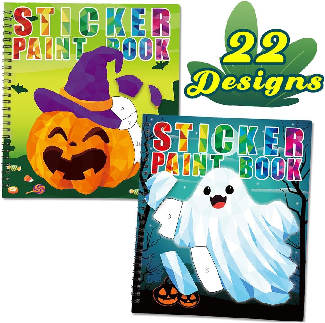 90shine 2PCS Halloween Crafts for Kids Ages 4-8 Sticker Books Gift Party Favors Create 22 Pictures