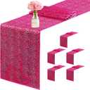 6 Packs 12 x 72 inches Sequin Table Runner, Hot Pink Glitter Table Runner for Birthday Party Supplies Wedding Engagement Baby Shower Holiday Celebration Event Decorations