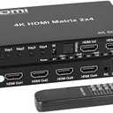 4K 2x4 HDMI Matrix Switch with 3.5mm Stereo Audio Extractor and Audio Optic Output, 2 in 4 Out Video Switcher&Splitter, Support HDMI 2.0 4K@60Hz