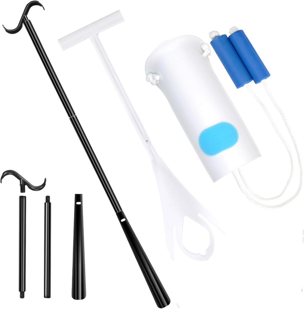 3 in 1 Sock Aid Device Kit, Hip Kit, Knee Back Surgery Hip Replacement Recovery Kit with Sock Aide, Sock Remover, Shoe Horn with Dressing Stick, Sock Helper and Shoe Assistant for Seniors No Bending
