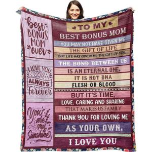 Gifts for Bonus Mom from Daughter, Bonus Moms Blanket Birthday Gifts from Son Mothers Day Christmas Bday Presents for Mother in Law Step Mom Stepmom 50" X 60"