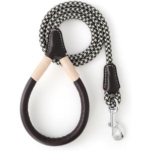 Mile High Life Genuine Leather Wrapped Handle Dog Leash, w Heavy Duty Clasp Rope Leash for Small Medium Large Dogs (Black Khaki, 4FT) (48 Inch-1/2")