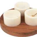Cruiser’s Caché 3 Piece White Marble Salt Cellars with Tray and Gold Spoons