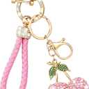 Nosiny Rhinestone Cherry Keychain Gift Pink Car Key Chains Bag Charm Crystal Cherry Purse Charm for Women Girls Mom Gift