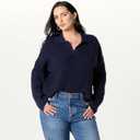 The Drop Women's Marcy Ribbed Polo Top (Large, Navy)