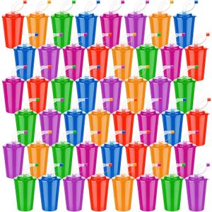 Zubebe 48 Pcs Neon Straws Cups 12 oz Colorful Neon Cups with Sipper and Lids Plastic Favor Reusable Straw for Birthday Party Events Supplies, 6 Colors