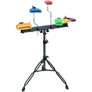 MUSCELL Jam Block Set Percussion Stand - Complete with Heavy Duty Mounting Bracket and Stand Included, 6 Different Coloured Jam Blocks Ideal for Professional Band, Beginners and Adults