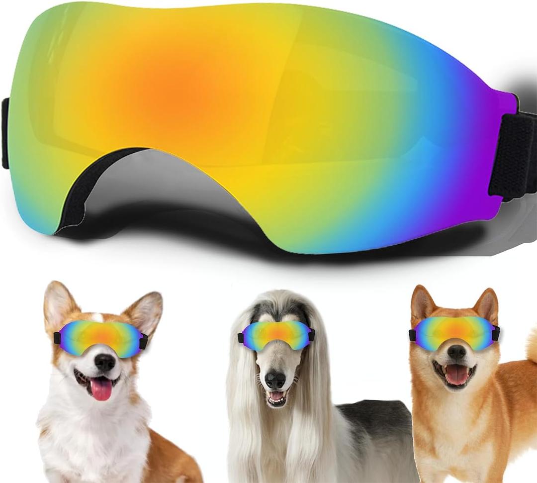 Medium Dog Sunglasses, Dog Goggles with Adjustable Strap UV Protection Winproof Snowproof Dog Puppy Sunglasses, Suitable for Medium Dog Pet Glasses, Dogs Eyes Protection (Smooth style-Multi-colored)
