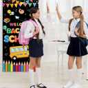 Back To School Banner Welcome Back To School Door Cover Backdrop Polyester Hanging Banner Front Door Porch Sign for First Day Of School Classroom Indoor Outdoor Decorations, 70.8 X 35.4inch