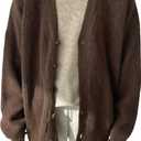 Floerns Men's Casual Long Sleeve Button Front V Neck Rib Knit Cardigan Sweaters (Medium, Coffee Brown)